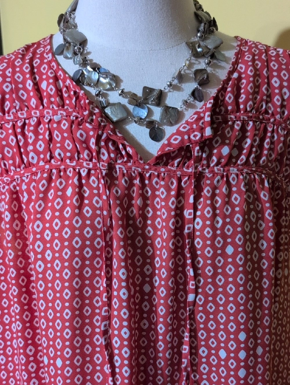 Croft & Barrow Red Geometric Blouse - Picture 3 of 6